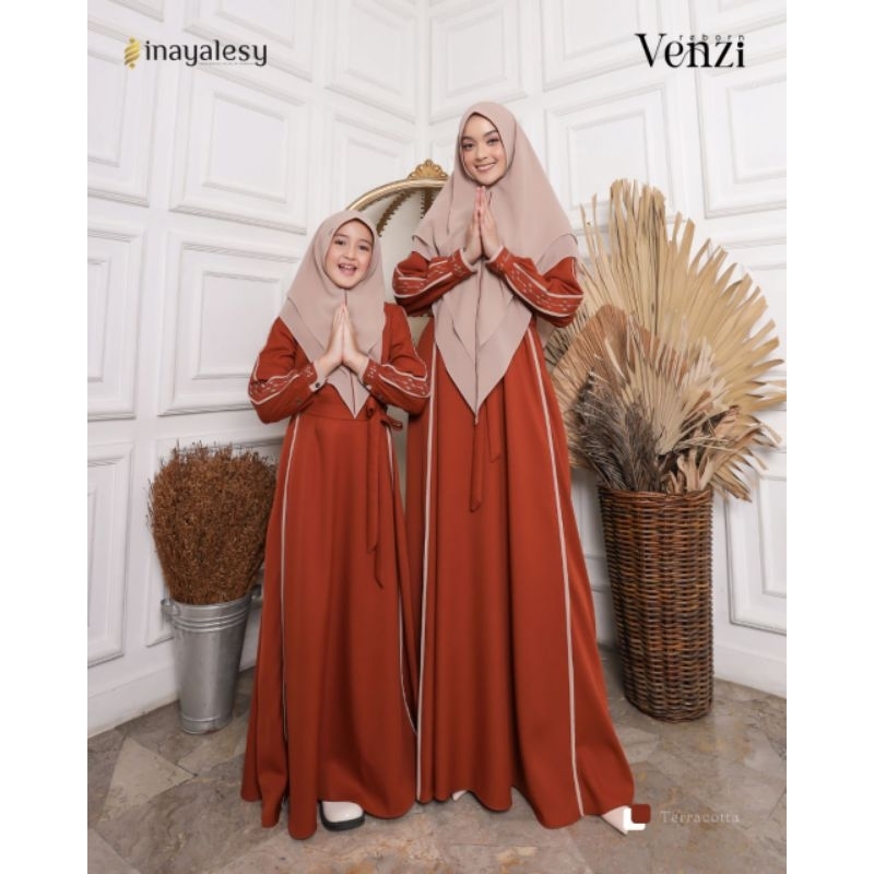 VENZI SYAR'I SET KHIMAR MOM AND GIRL TERACOTTA BY INAYALESY || GAMIS SET IBU DAN ANAK WARNA TERACOTT