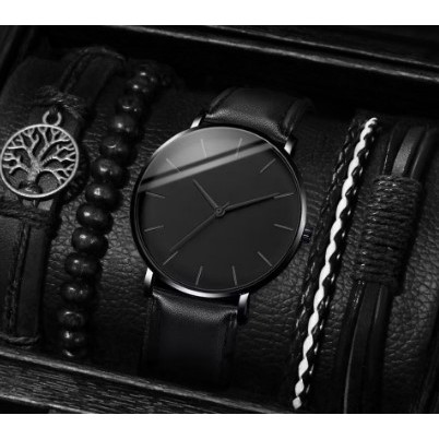 Terbaru 2Pcs Jam Tangan Gaya Bisnis Pria Jam Tangan Mewah Klasik Ultra Tipis Jam Tangan Paduan