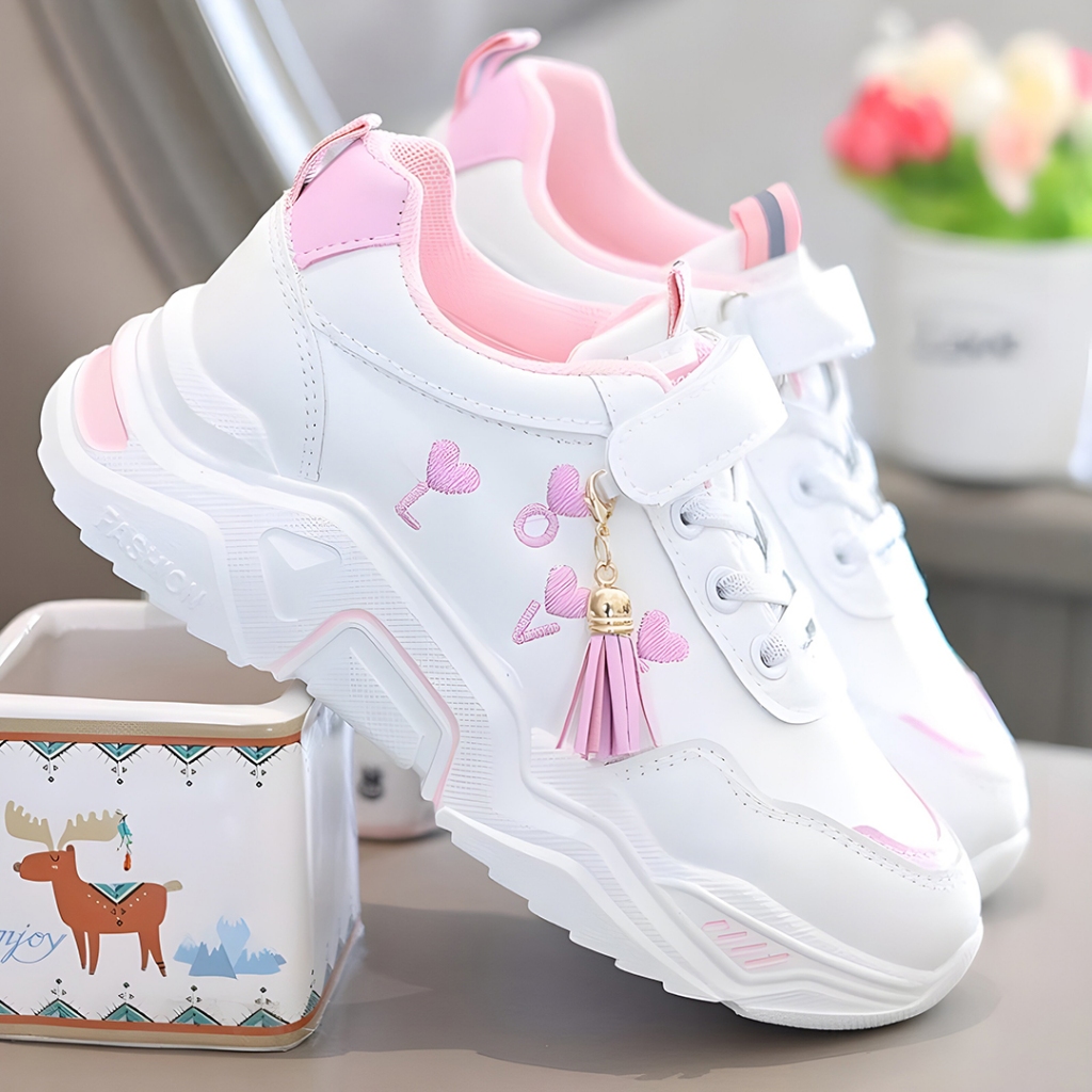 Sepatu Anak Perempuan Cewek Korea Kekinian Sneakers Anak Permpuan 2-8 Tahun Sport Love Evol