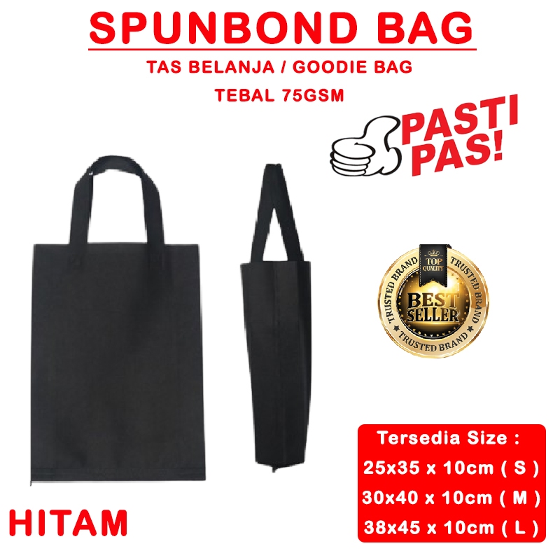 

Spunbond Goodie Bag Tas Belanja Model Tali Handle Kantong Kain - HITAM