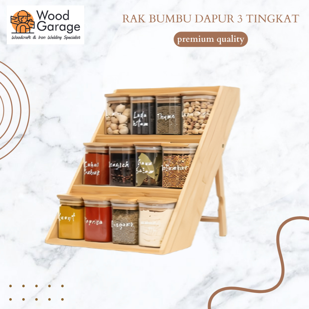 Rak Bumbu Dapur Kayu Susun 3 Serbaguna