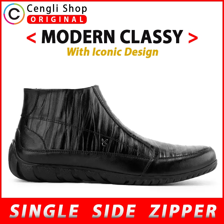 PL15 SEPATU PRIA BOOT PLAYBOY ORIGINAL BOOTS FORMAL KULIT ASLI ORI HITAM