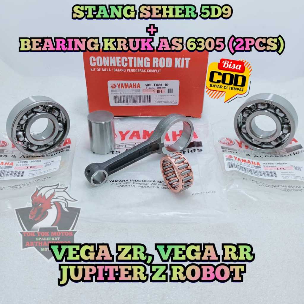 PAKET STANG SEHER 5D9 + BEARING KRUK AS 6305 2PCS ASLI ORIGINAL MOTOR YAMAHA VEGA ZR , VEGA RR , JUP