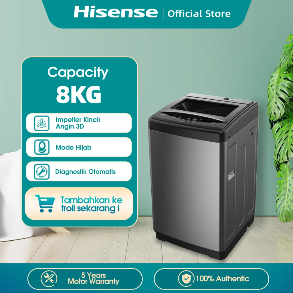 MESIN CUCI 1 TABUNG HISENSE WTAG 805 T TOP LOADING 8 KG WTAG805T