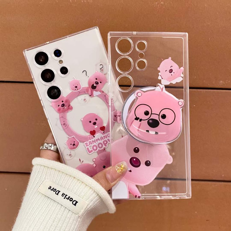 NEW Cute Magnetic Case Pink Loopy Pororo Lucu With Pop Socket Samsung s20 s20fe S21 S21Plus S21