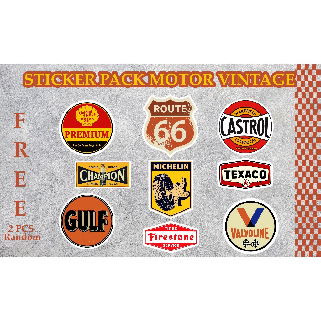 STICKER PACK MOTOR VINTAGE | STICKER GULF CHAMPION FIRESTONE | STICKER HELM MOTOR