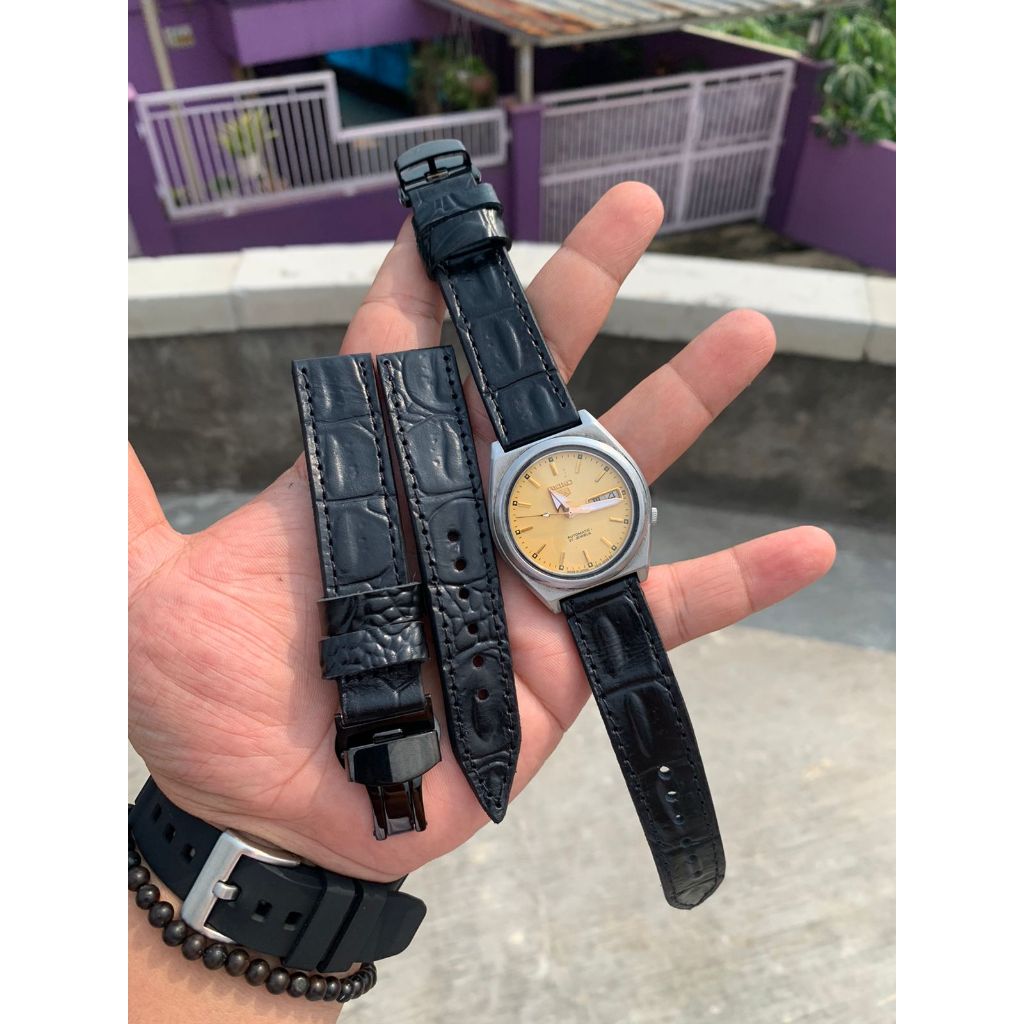 STRAP TALI JAM TANGAN KULIT ASLI HANDMADE 19MM BUTTERFLY UNTUK SEIKO 5