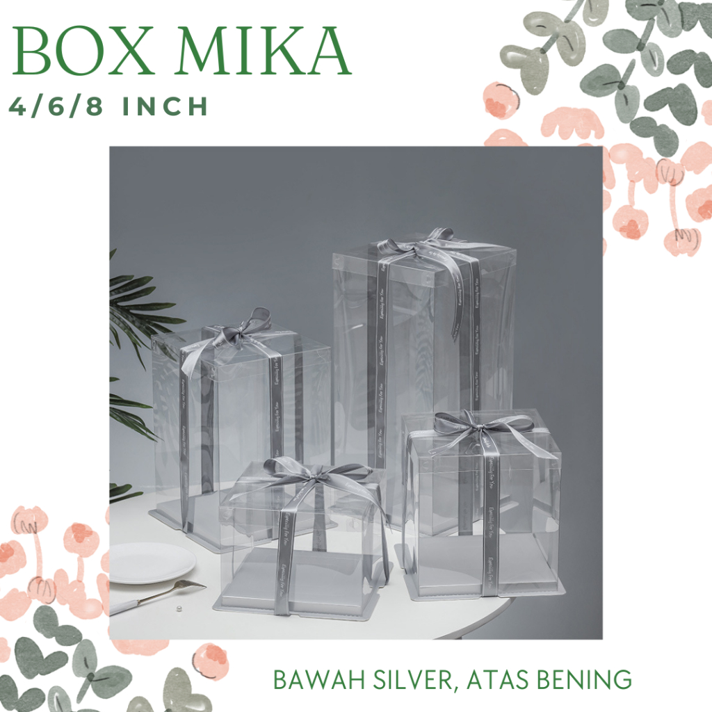 

Box Mika Kue / Box mika transparan / Box Hantaran Alas Silver Tutup Bening