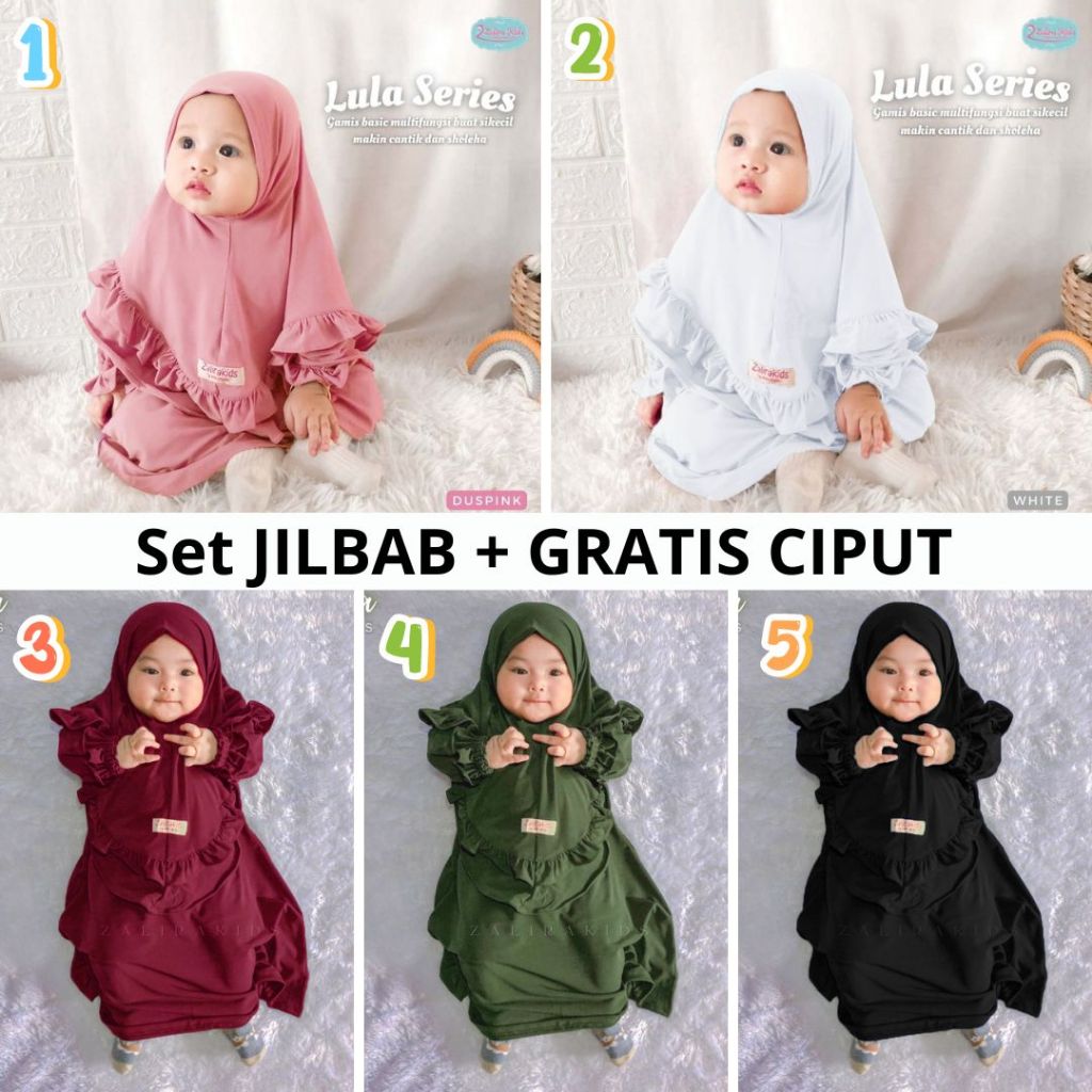 Lula Dress Gamis bayi / Gamis anak perempuan set jilbab usia newborn - 11 tahun Original Zalira Kids