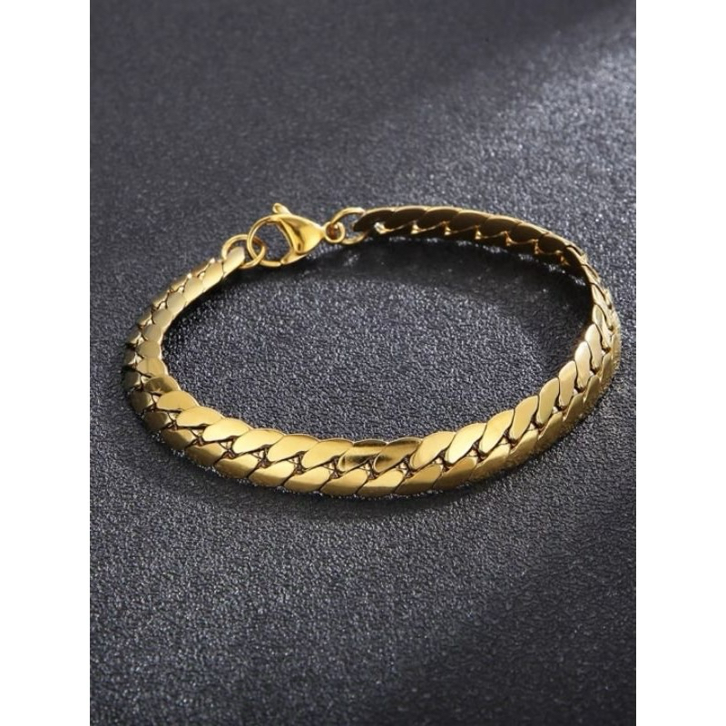 [cod ] gelang rantai titanium gold model pipih pria dan wanita