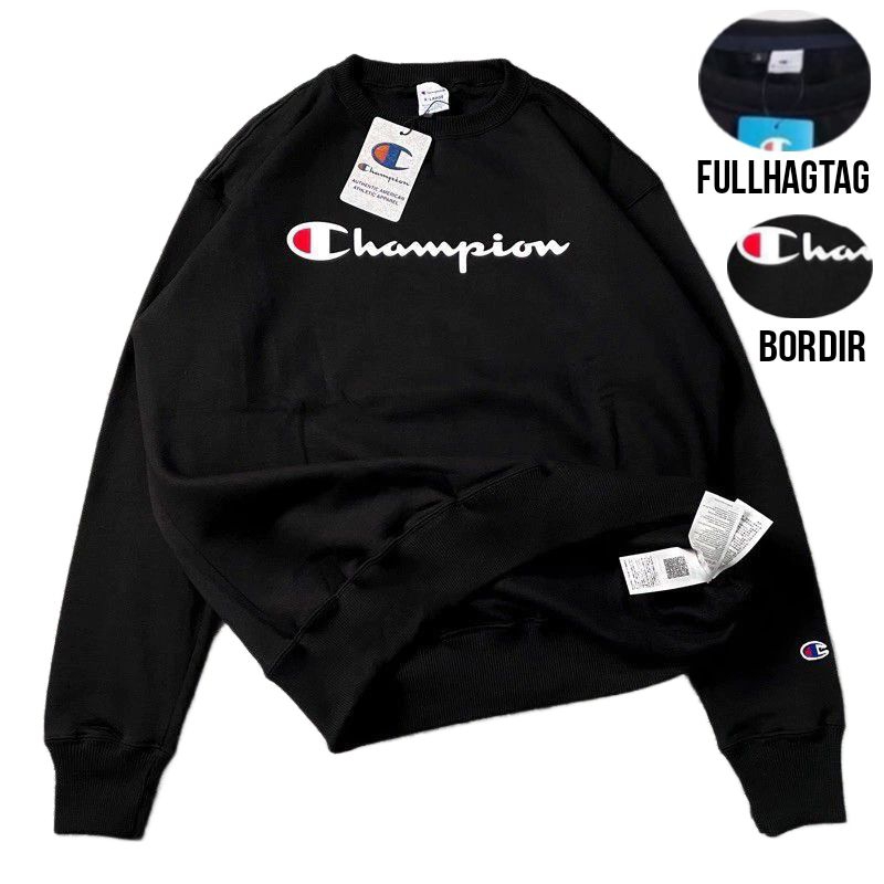Premium Sweater Champion Bordir Oversize Outfit Crewneck ( Pria & Wanita )-Sweater Crewneck Logo Bor