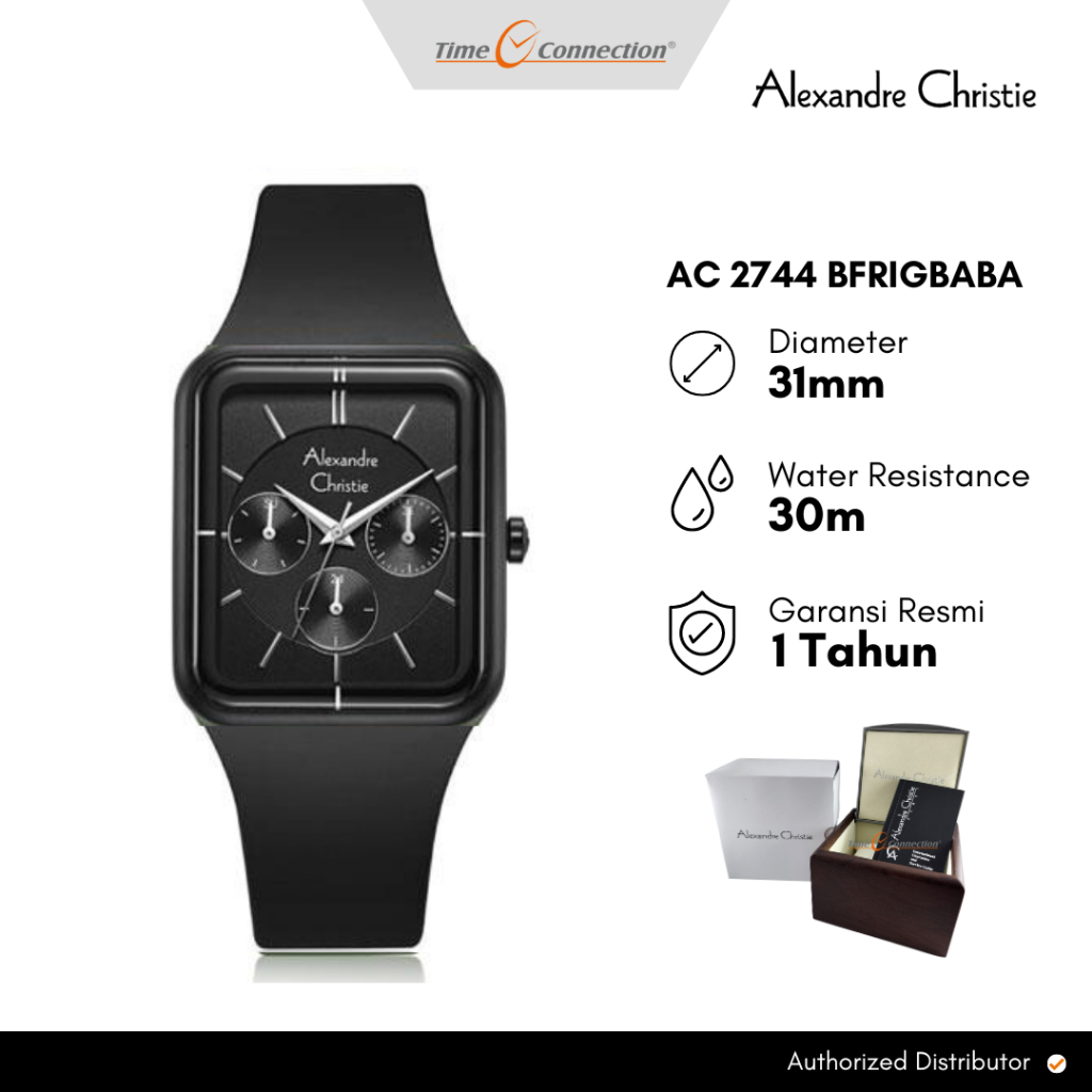 Alexandre Christie AC 2744 BFRIGBABA Full Hitam Original / Jam Tangan Wanita Analog Karet / Black Ru