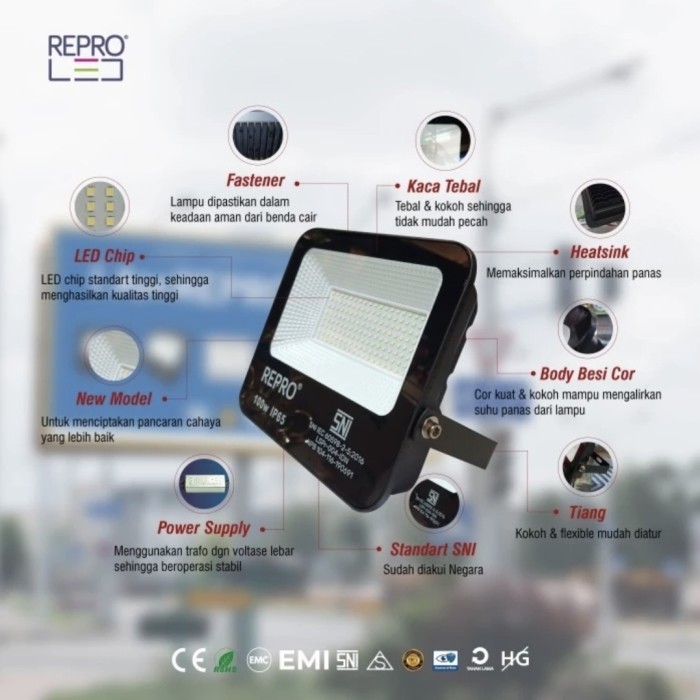 LAMPU SOROT LED, FLOODLIGHT LED REPRO, LAMPU SOROT OUTDOOR 50W,  WARNA PUTIH & KUNING