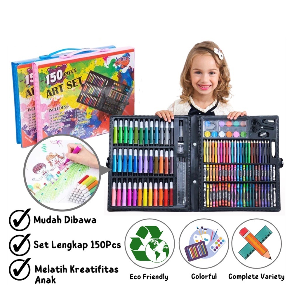 

Crayon Set 150pcs / Alat Menggambar Mewarnai Dan Melukis Isi 150 pcs Untuk Anak-Anak / Kit Art Supplies Painting Set For Children / Krayon