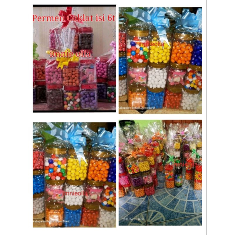 

Parcel Permen Coklat Biskuit isi 6Toples Uk 80gram(toples sambel).Exp 2025 tertera di foto.Kemasan toples 80ML.