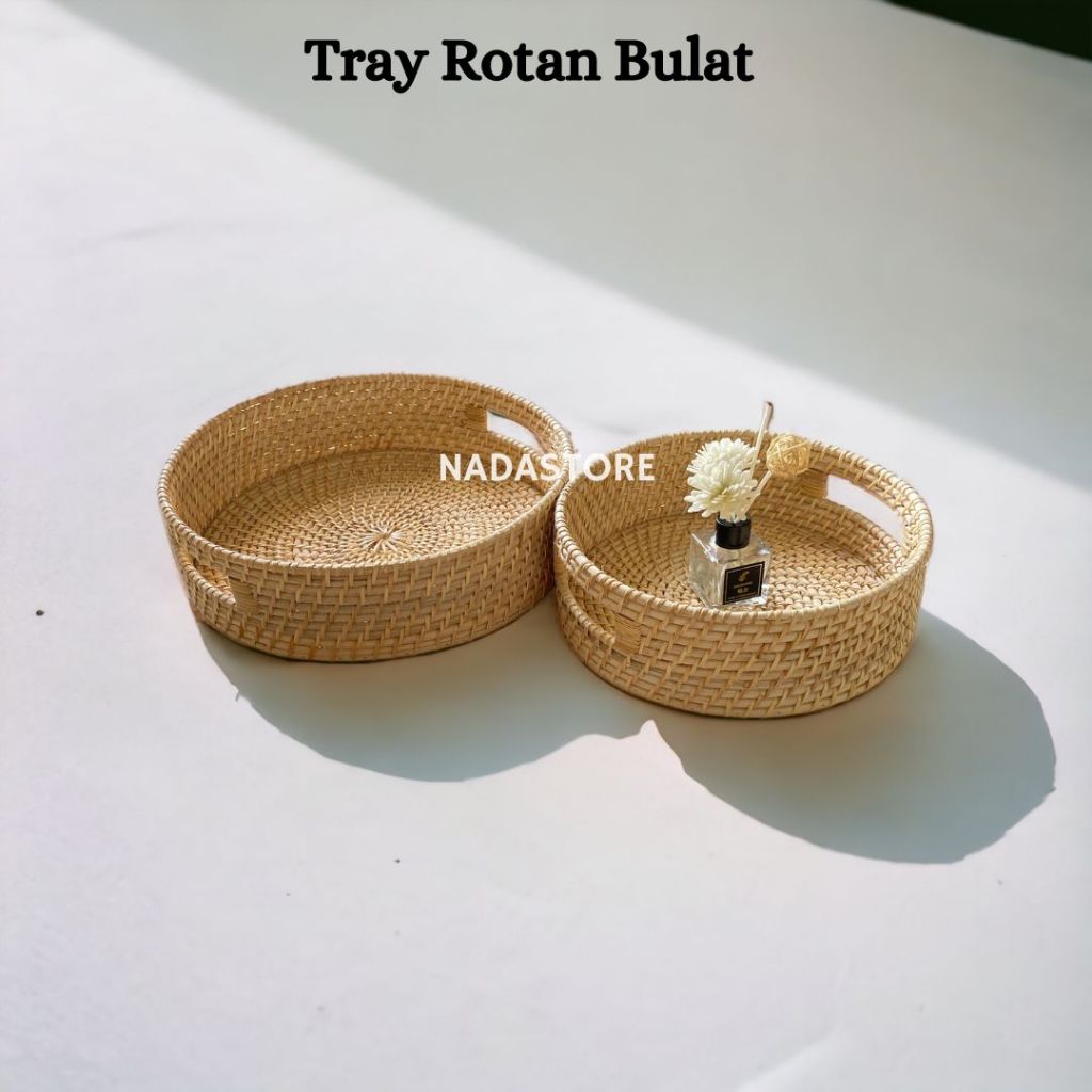 	 Tray Bulat Rotan / Nampan Rotan / Keranjang Baki Rotan / Tray Bulat Anyaman Rotan	