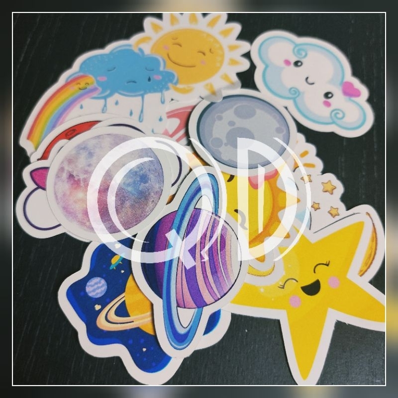 

isi 16 pcs stiker kertas planet langit sticker glossy murah planet langit cute