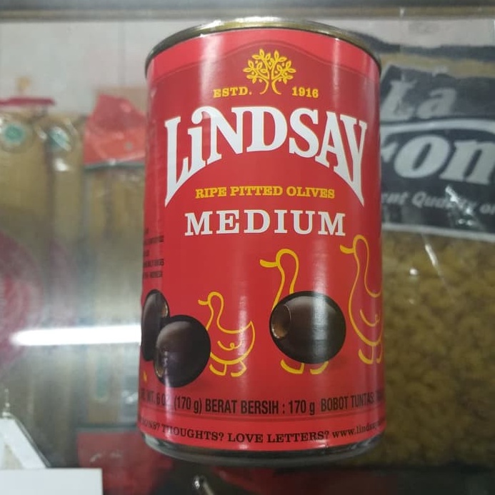 

✨Grosir✨ lindsay ripe pitted olive medium 170gr black olive buah zaitun kaleng gas !!