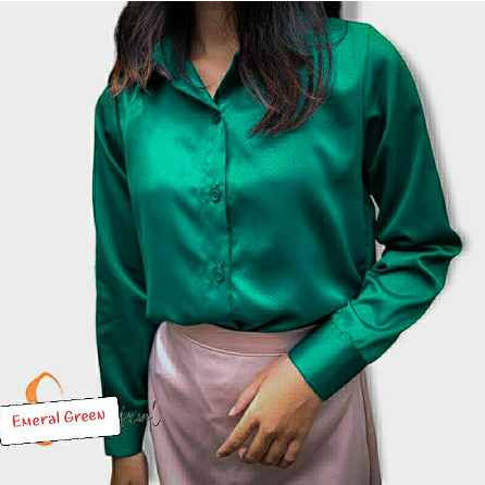 KEMEJA SATIN SILK / KEMEJA WANITA SATIN PREMIUM SILK / KEMEJA BAHAN JATUH / KEMEJA SATIN LENGAN PANJ
