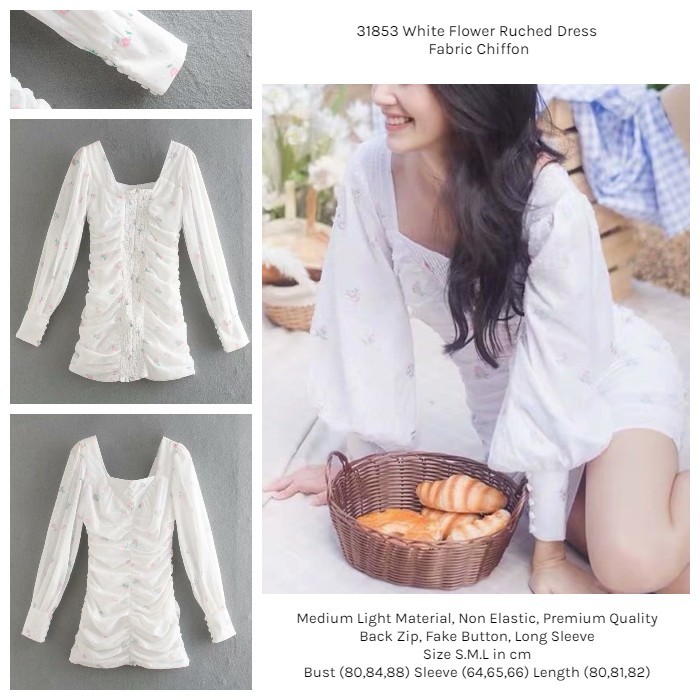 31853 Dress Putih Pesta Kondangan Wanita White Flower Party Dress