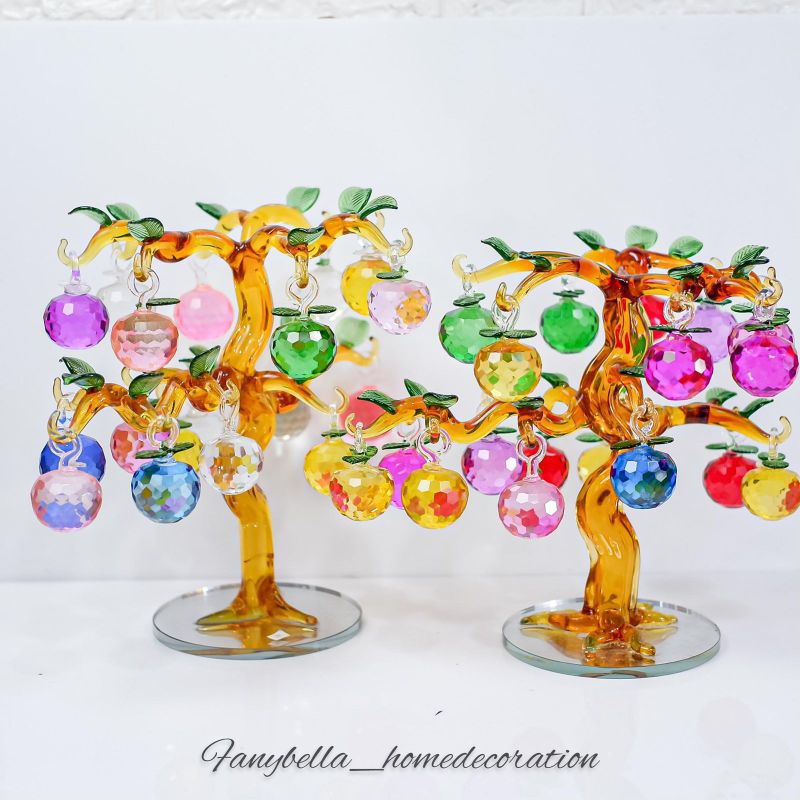 Pajangan Kristal Kaca Mewah Pohon Buah Apel Warna Warni Dekorasi Rumah