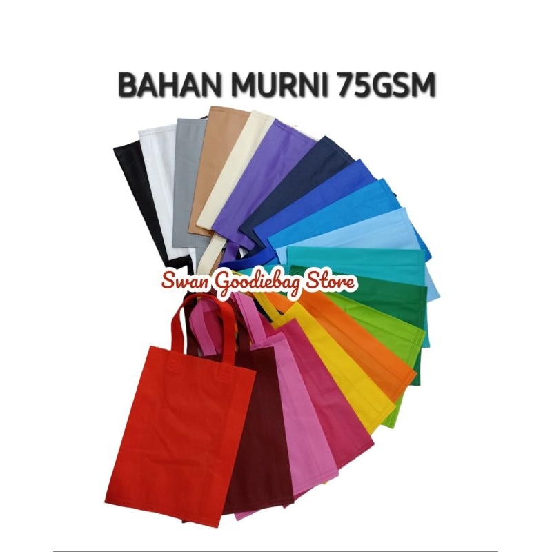 

(LUSINAN 12 pcs) GOODIE BAG TALI 25x35x8 [75 GSM] / tas spunbond/ hls
