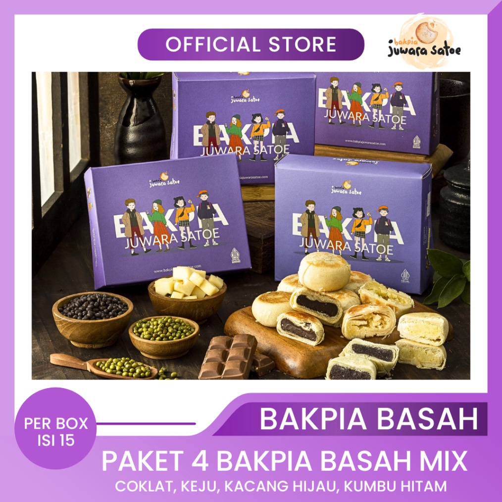 

✨12.12✨ COD BAKPIA JUWARA SATOE [ 4 Box ] Paket Bakpia Basah Mix Varian (Coklat, Keju, Original, Kumbu) - Oleh Oleh Khas Jogja gas !!