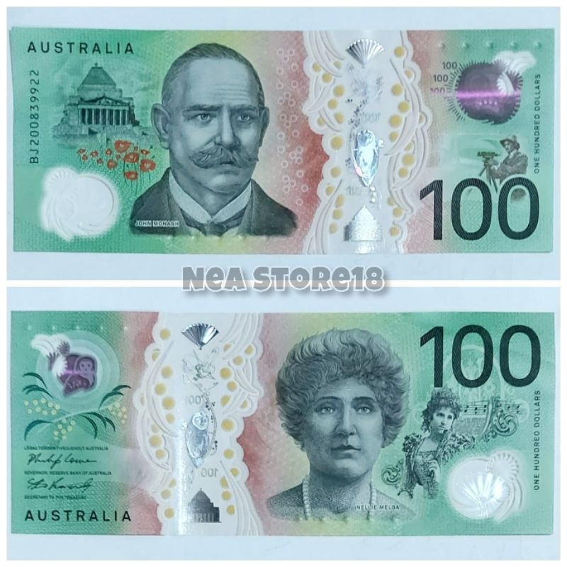 Souvenir Hadiah Uang Kuno Australia 100 Dolar Polymer