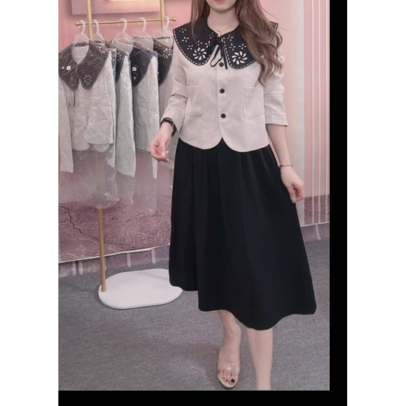 Cardigan wanita import Bangkok Bahan katun premium-Cream