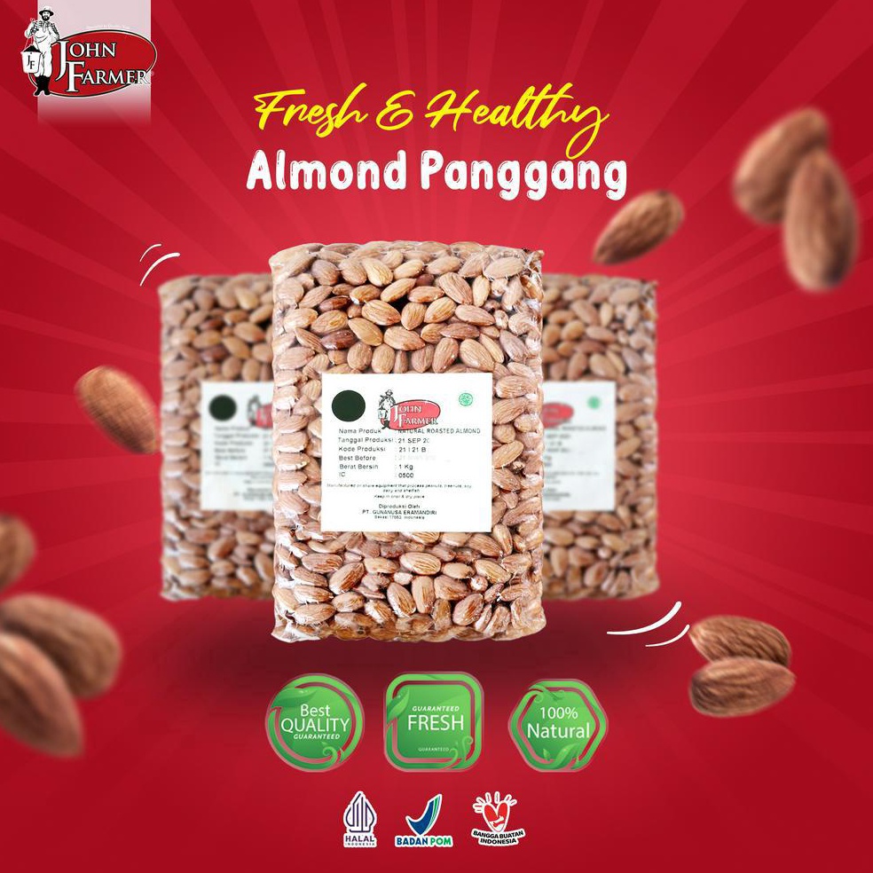 

[♜U75\] Almond Panggang - John Farmer Natural Roasted Almond 1 Kg Flas Sale