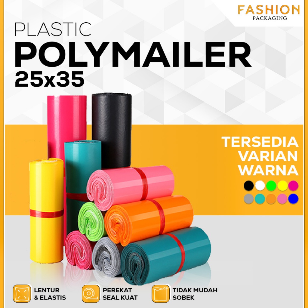 FASHION PACKAGING PLASTIK POLYMAILER 25x35 Kantong Amplop Tebal Premium Online Shop Packing Baju Hitam Warna