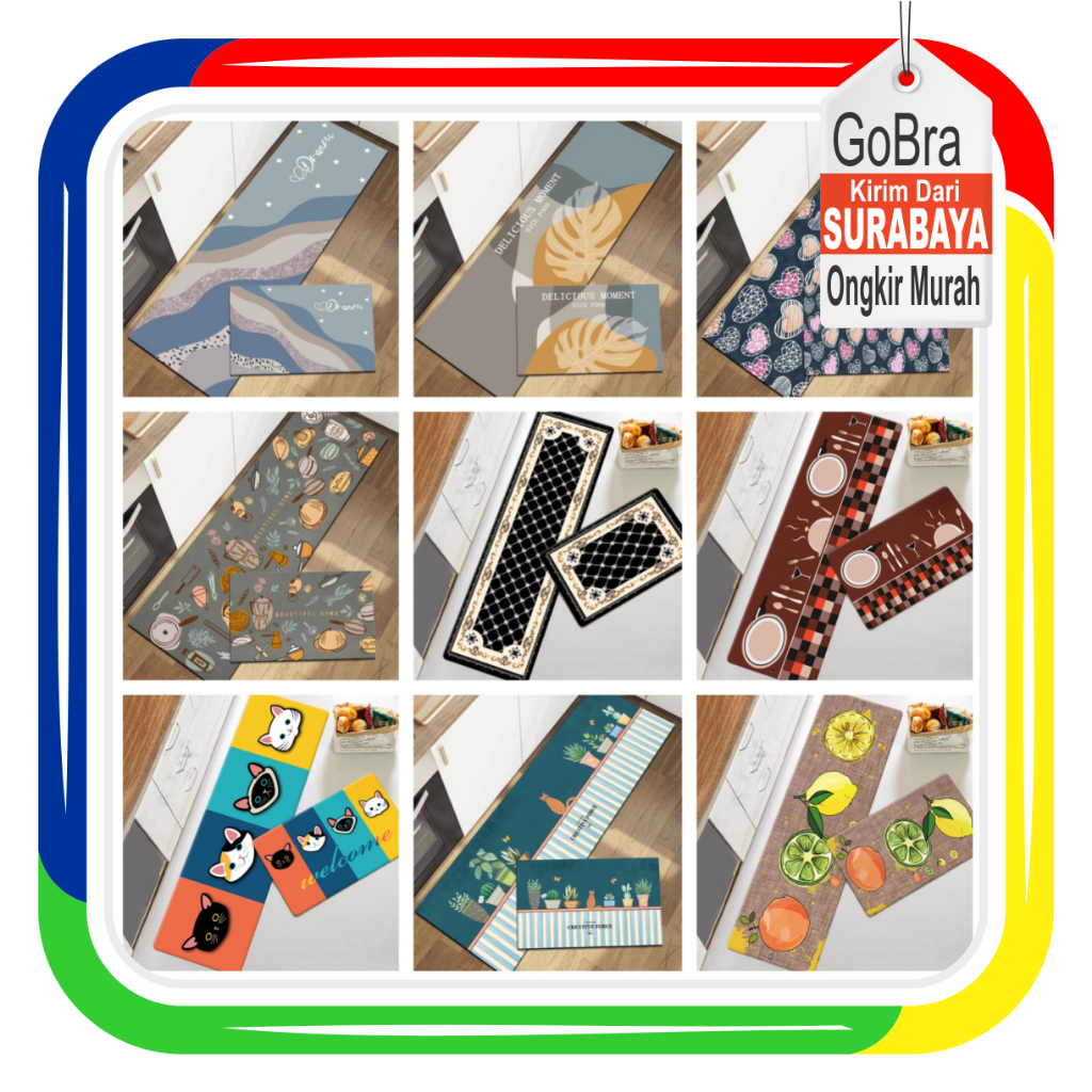 Gobra ♕ KS005 Keset Kaki (Tanpa Kemasan) Keset Kaki Dapur 2 in 1 Isi 2 pcs (40 x 60 cm & 40 x 120 cm