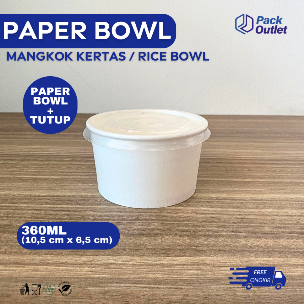 Paper Bowl Tebal 360ml Mangkuk Tahan Panas Microwave Mangkok Kertas Dengan Tutup