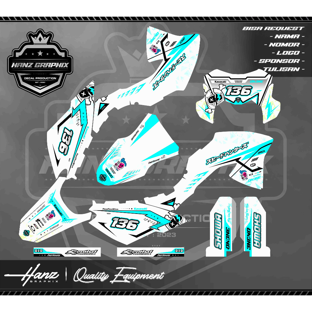 DECAL STIKER KLX BF / EXTREME / G FULLBODY KEREN PUTIH TOSCA  MERAH STABILO GRADISI DAN BIRU STICKER