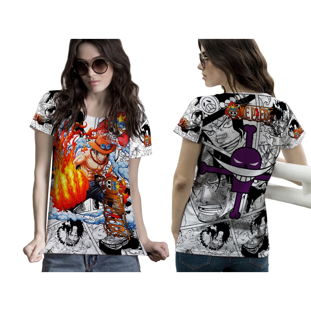 Asisa - Kaos Baju Tshirt Polo ONE PIECE CHARACTERS PORTGAS D ACE Wanita Dewasa Lengan Pendek dan Pan