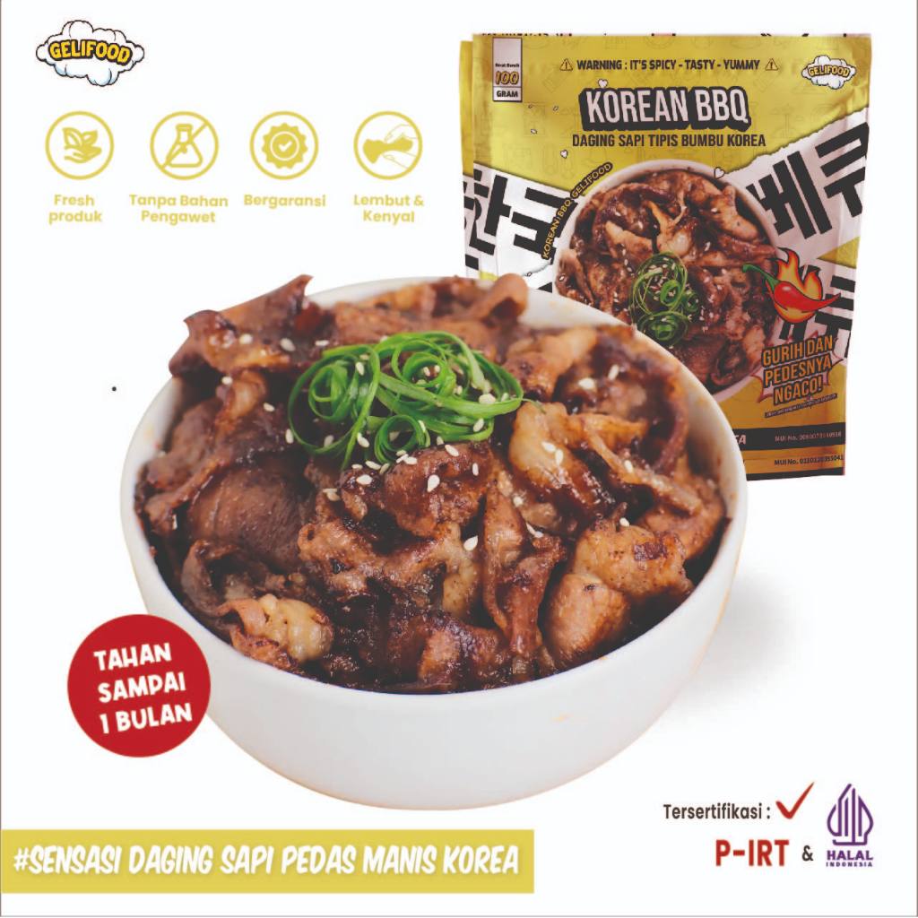 

Geli Food - Korean Barbeque Daging Sapi Tipis Beef Slice Bumbu Korea Siap Saji 100 gram