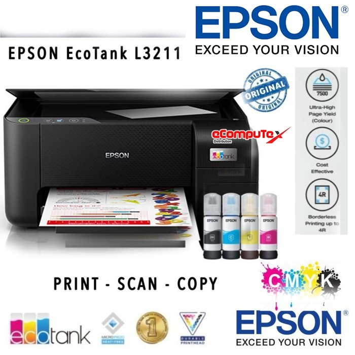 EPSON ECO TANK L3211 A4 ALL IN ONE INK TANK PRINTER / PRINTER EPSON ALL IN ONE L 3211/ L-3211 ORIGIN