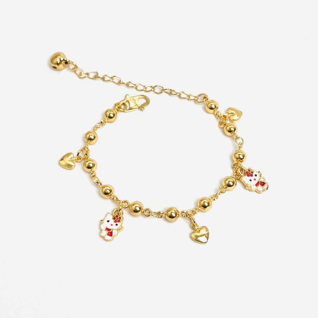 Gelang Rantai Anak Hello Kitty Pita Bunga Perhiasan Wanita Xuping Lapis Emas