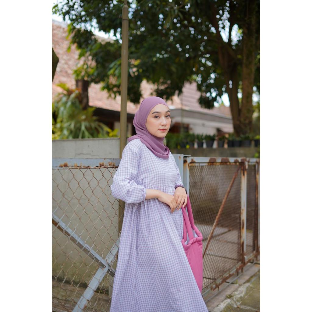 DRESS ALINE MIDI BY HILWAH COLLECTION--DRESS REMAJA DAN DEWASA--DRESS MOTIF KOTAK TERBARU--DRESS MOD
