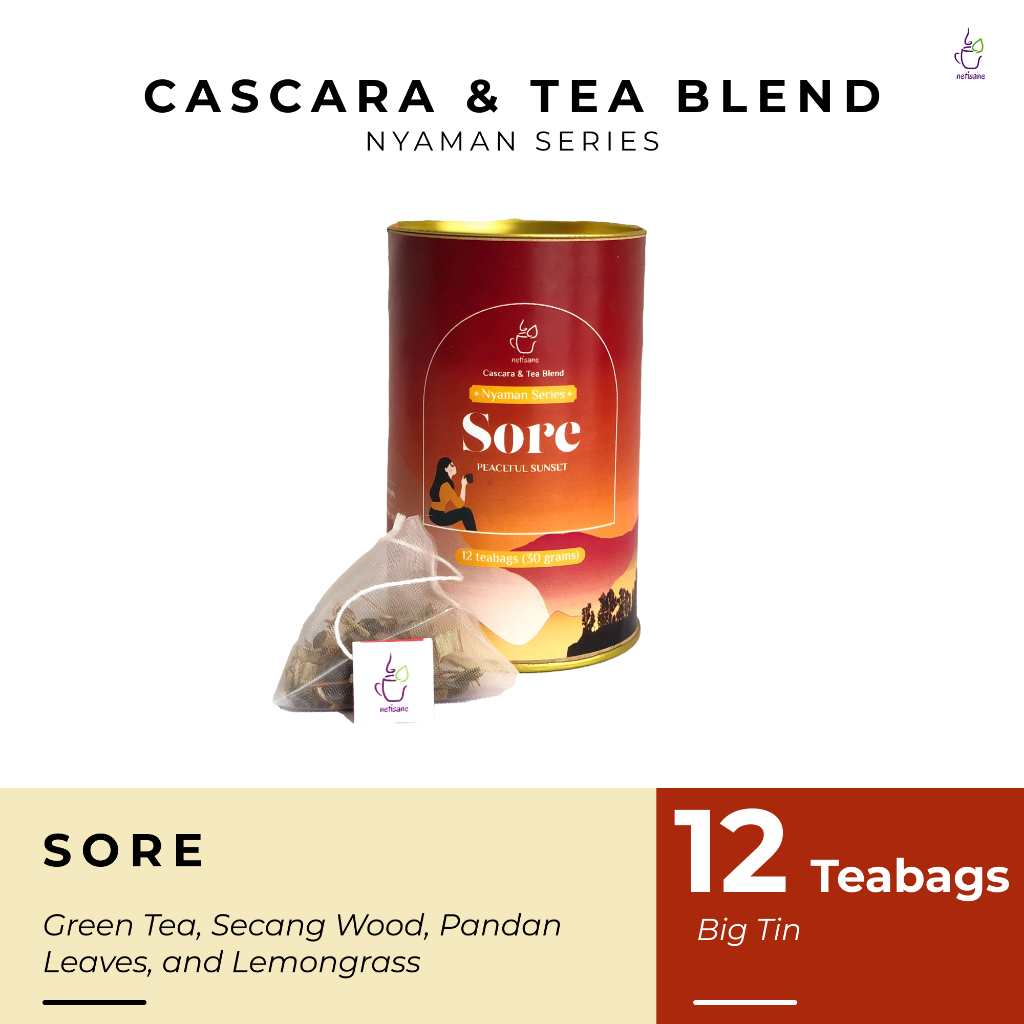 

Netisane Sore (Green Tea, Secang Wood, Pandan Leaves, dan Lemongrass) | Netisane Cascara Blend Nyaman Series | Artisan Tea / Teh Herbal | (Big Tin Can)