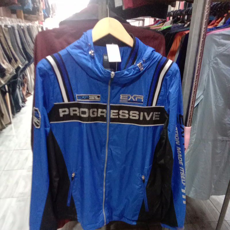 JEKET TIPIS MOTOR EXR PROGRESSIVE BIRU HITAM LIS PUTIH KEREN MANTAP