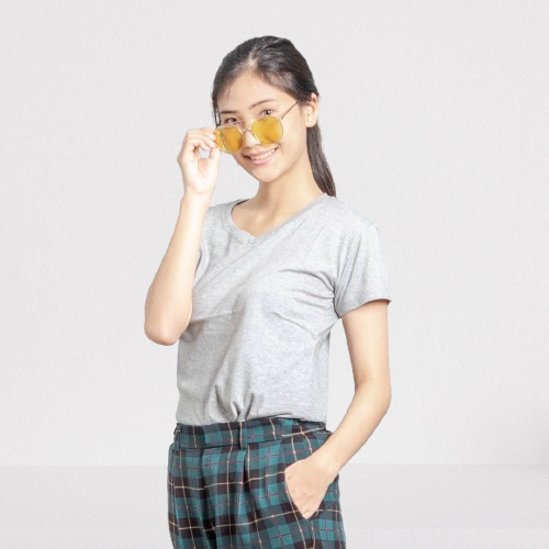 SF V Neck Abu Misty Wanita/Kaos Katun/Kaos Polos/Katun Premium/SOUTH FORMED