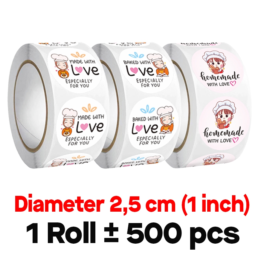 

Label Sticker Handmade Baked with Love diameter 1 inch/ 2,5 cm (1 roll/ 500 pcs)