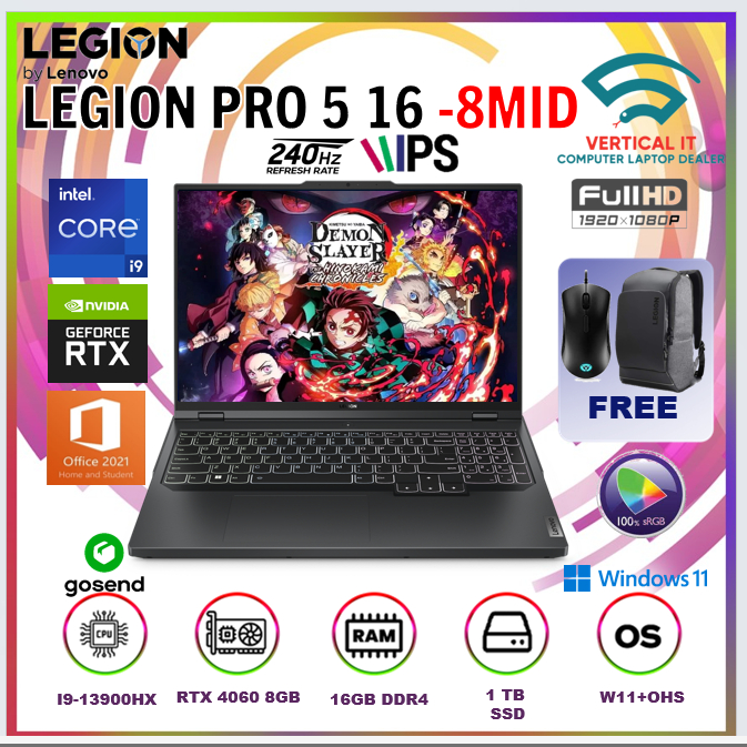 LENOVO LEGION PRO 5 16 I9 13900HX RTX4060 8GB/ 16GB 1TB W11+OHS 16.0WQXGA 240HZ 4ZRGB (BOX MOU) 3Y+3