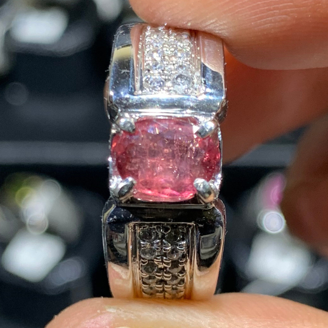 Cincin Batu Natural Pink Tourmaline Memo WGL Ring Perak