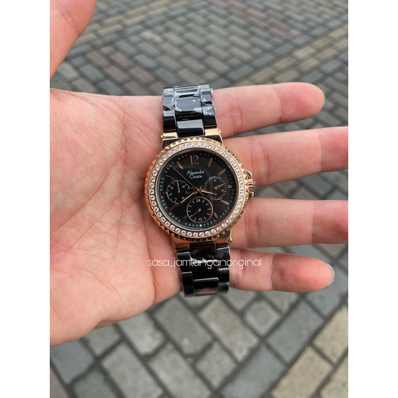 Jam Tangan Alexandre Christie Ac 2337 Original Keramik Hitam