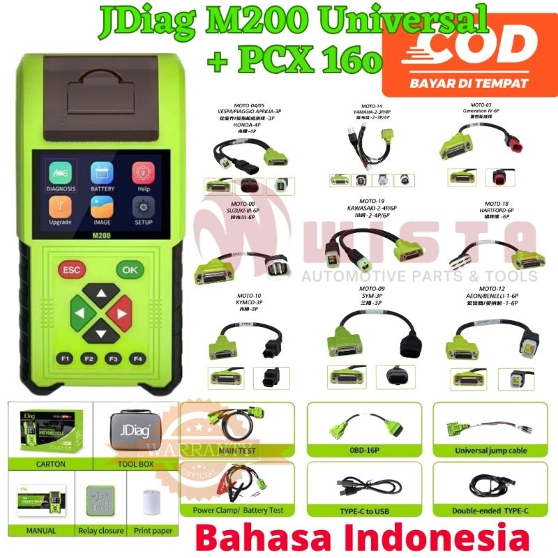 WISTA | SCANNER JDIAG M200 15 kabel UNIVERSAL SEMUA MOTOR  PLUS VARIO160