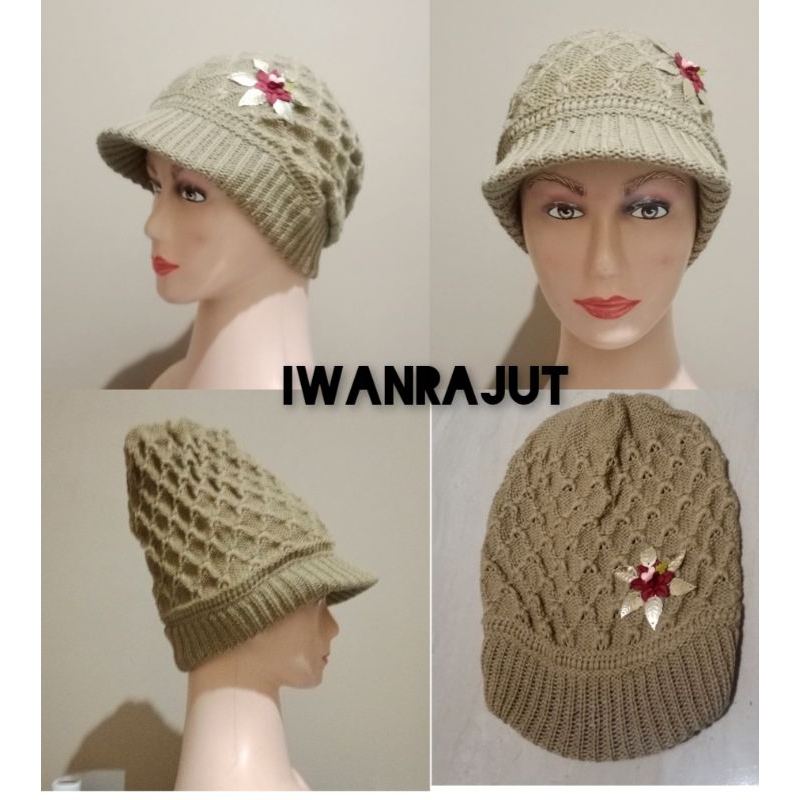 ciput topi rajut nenek/ibu pet bunga adel