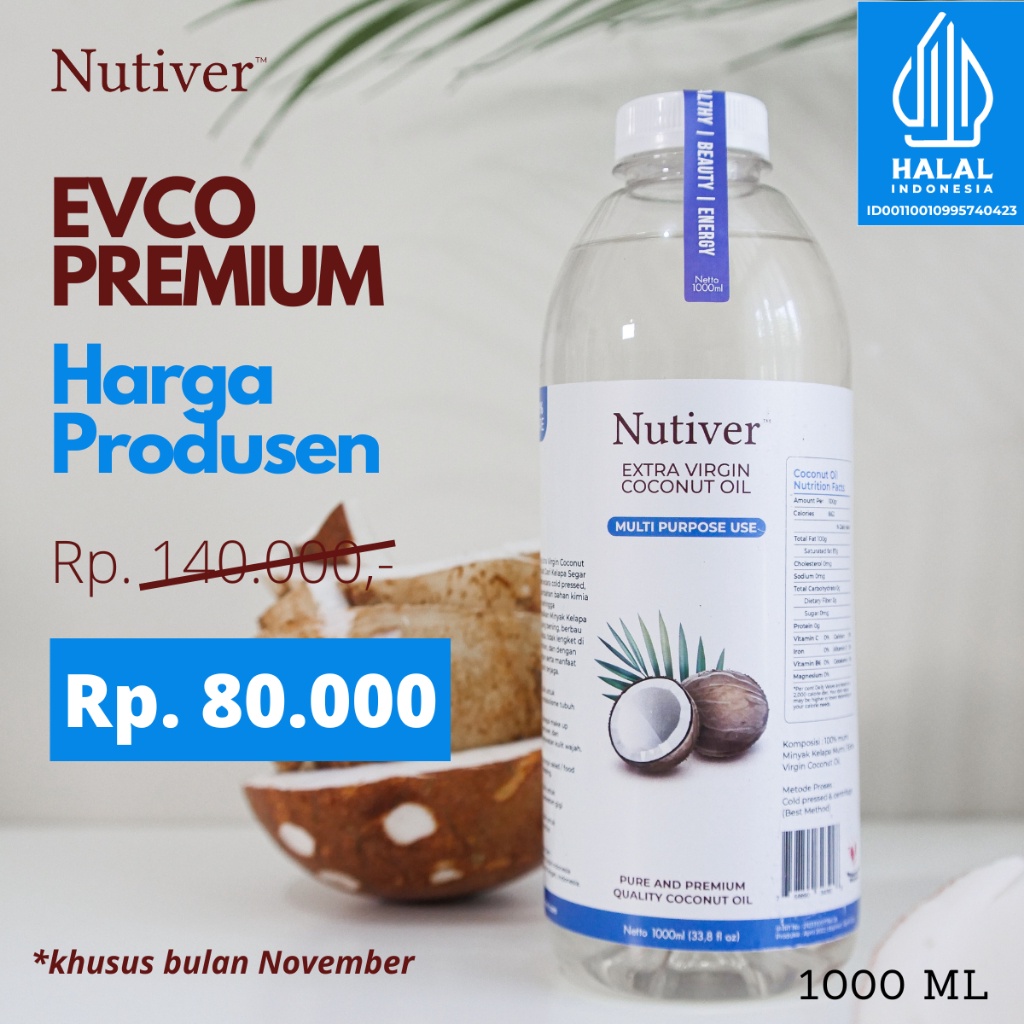 

Terlaris NUTIVER PREMIUM VCO Virgin Coconut OIL 1 Liter - EVCO EXTRA VIRGIN COCONUT OIL MINYAK KELAPA MURNI ASLI ORIGINAL - MINYAK VCO 1000ml 1L murah