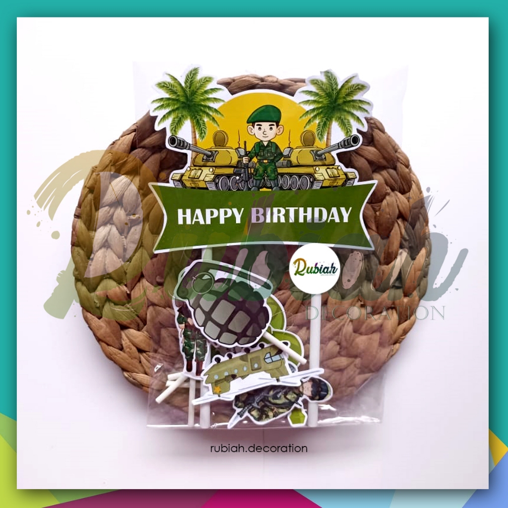 Custom Topper cake Nama Foto Karakter Tentara / Hiasan Kue Profesi